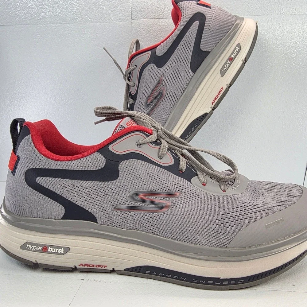Skechers‎ Go Walk Mens Size 13 Grey Red Arch Fit Hyper Burst Athletic Shoes